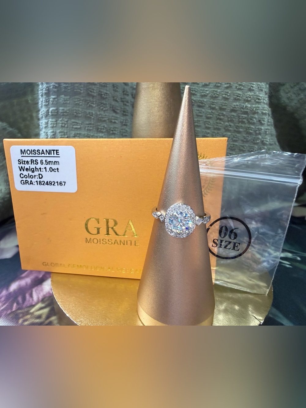 Moissanite White Halo Engagement Ring - Size 6